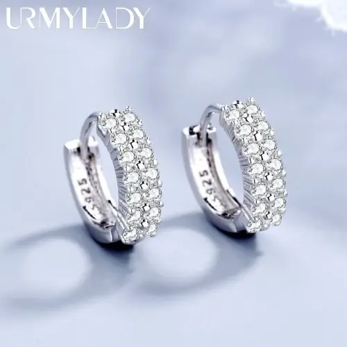Image de Boucles d'oreilles en argent 925 - Cristaux zirconium double rangée