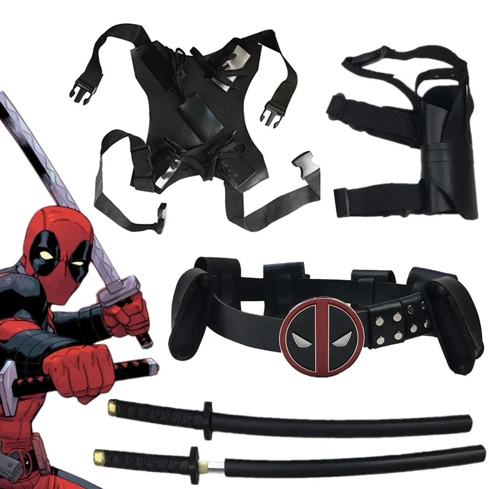 Imagen de Accesorios de Disfraz Deadpool: Cinturón con Espadas, Cuchillas y Funda de Pistola para Cosplay de Superhéroe - Juego de Rol Wade Wilson