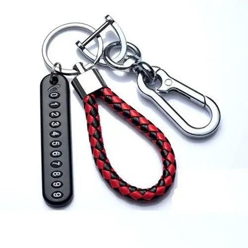 Image de Porte-clés Pendentif Plaque Immatriculation - Style Punk & Cuir Tissé