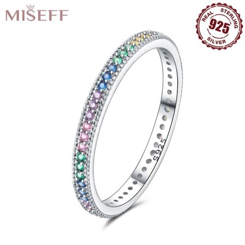 Imagen de Anillos Dobles de Plata de Ley 925 Auténtica con Circonitas de Color Simple - Joyería Elegante para Boda, Compromiso y Cumpleaños