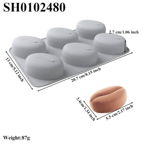 Imagen de Molde de silicona para granos de café de 6 cavidades, molde para Mousse, molde para postre en forma ...