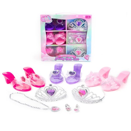 Bild von Mädchen Schmuck Spielzeug Set Kristall Schuhe Halskette Krone Ohrringe Armband Spielen Make-Up Dress Up Prinzessin Spielzeug für Kinder Rollenspiel