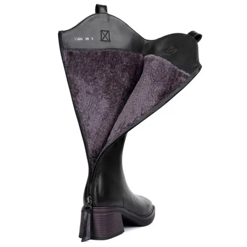 Image de Bottes longues en cuir pour femmes, hiver 2026, laine naturelle