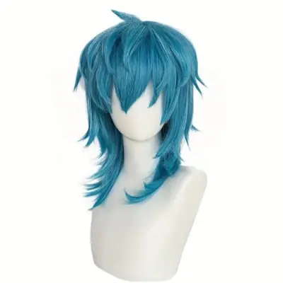 Image de Perruque Cosplay Bleue Mi-Longue avec Frange