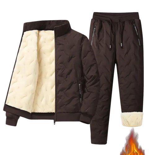 Image of Men's Autumn and Winter Outdoor Sports Suit with Stand Collar – Thick Warm Cotton Casual Cardigan Jacket and Pants Two-Piece Set