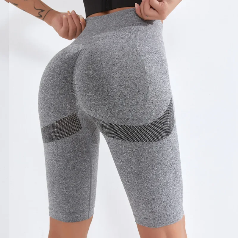 Imagen de Pantalones Cortos Deportivos de Cintura Alta Sin Costuras, Mallas Ajustadas de Alta Elasticidad para Yoga, Gimnasio, Entrenamiento y Levantamiento de Cadera – Leggings de Punto Cómodos y Transpirables