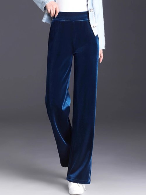 Immagine di Pantaloni a gamba larga in velluto dorato 2024 Primavera e autunno a vita alta appesi Buoni pantaloni casual Pantaloni da donna dritti larghi blu6XL