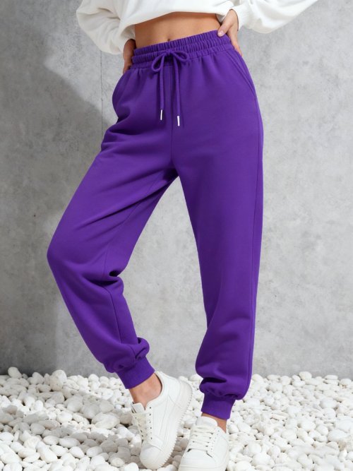 Imagen de Pantalones de chándal multicolor con corte informal y cordón ajustable para mujer, diseño versátil y cómodo en tejido de lana suave, ideales para uso diario y actividades casuales