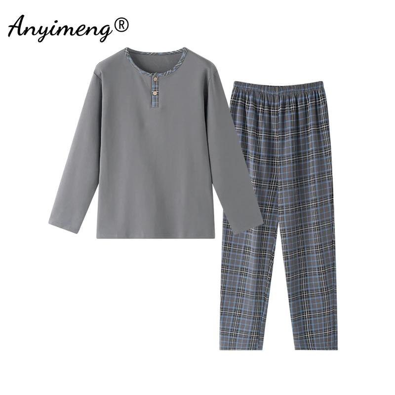Image of Elegant Men's Knitted Cotton Pajama Set for Autumn & Winter – Stylish Big Size Sleepwear Lounge Wear in 3XL and 4XL