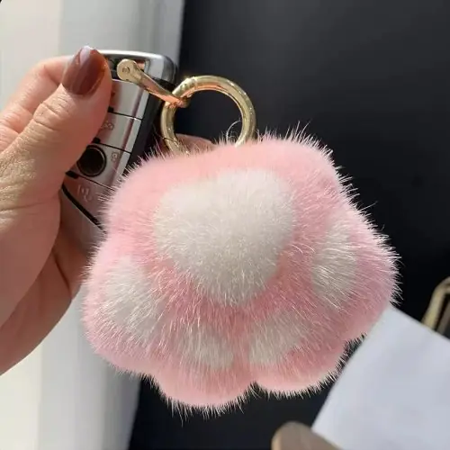 Image de Porte-clés Chat Pelucheux - Pendentif Mignon avec Pompon