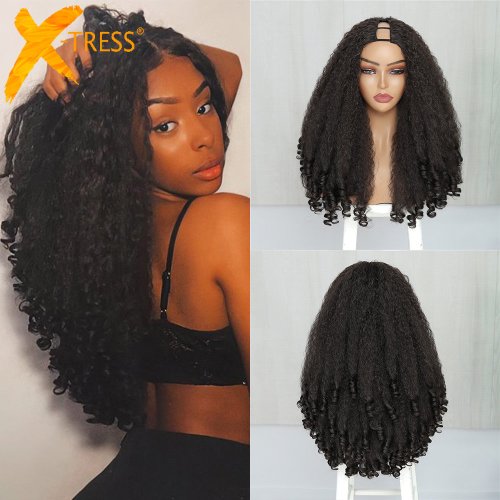 Afbeelding van Synthetische Afro Krullende Halve Pruik met Bouncy Krullen – Lijmloos en Clip-In voor Vrouwen, Geen Leave-Out Nodig