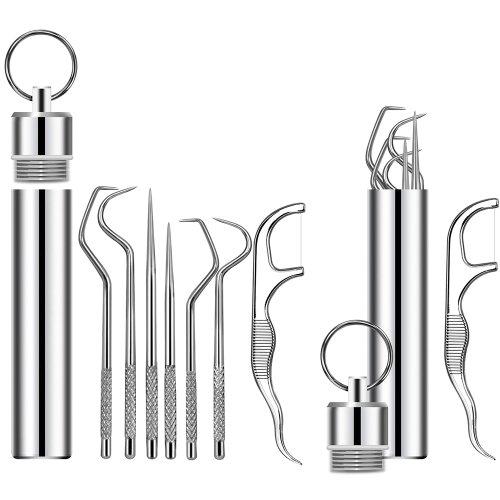 Afbeelding van Draagbare roestvrijstalen tandenstokers Zakset Herbruikbare metalen tandenstokers Reinigingsset Tandzijde voor reistandenstokken