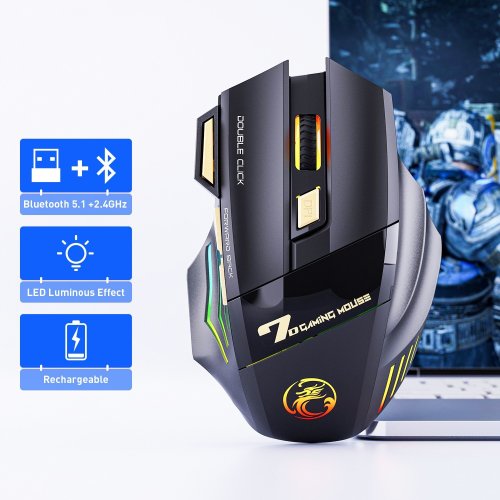 Zdjęcie Bezprzewodowa mysz do gier USB IMICE GW-X7 3200 DPI podwójny tryb akumulator 7 klawiszy cicha mysz 2,4 GHz Bluetooth 7-kolorowa dioda LED do oddychania