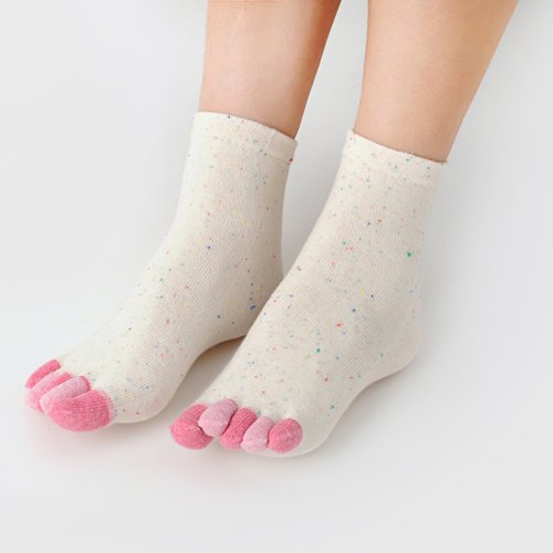Immagine di Calzini a cinque dita moda donna Calzini a tubo centrale in cotone tinta unita Kawaii femminile 5 dita Calzino morbido traspirante colorato Calcetines