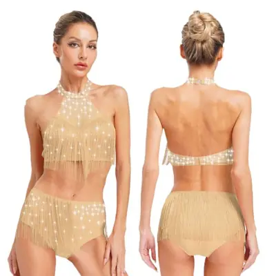 Image de Tenue de Danse Latine Femme - Haut Court & Short Frangé