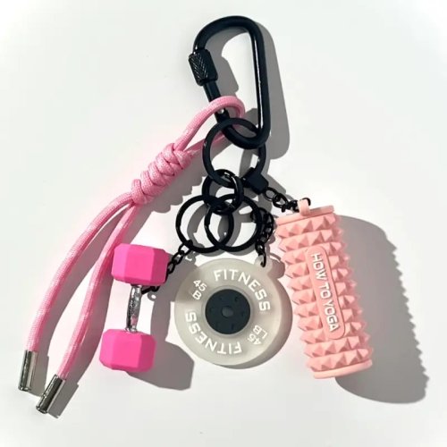 Immagine di Portachiavi fitness Amanti della palestra Regalo per gli appassionati di fitness Portachiavi con manubri con bilanciere Borsa fitness Zaino Charms