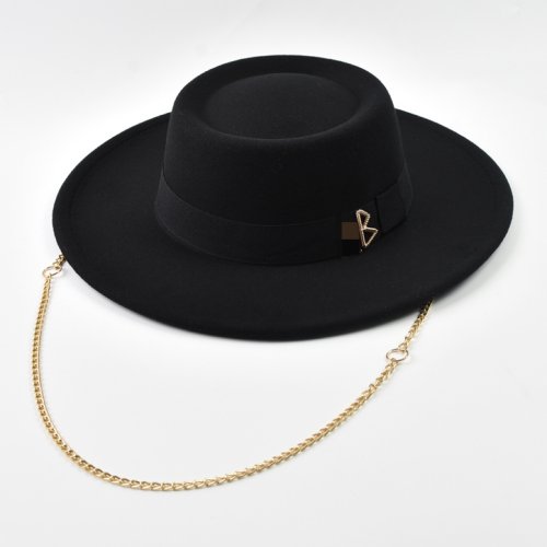 Zdjęcie Elegancki damski kapelusz fedora z literą RB – modny, metalowy, filcowy, idealny na wesele, imprezy jazzowe i sezon jesienny-zimowy