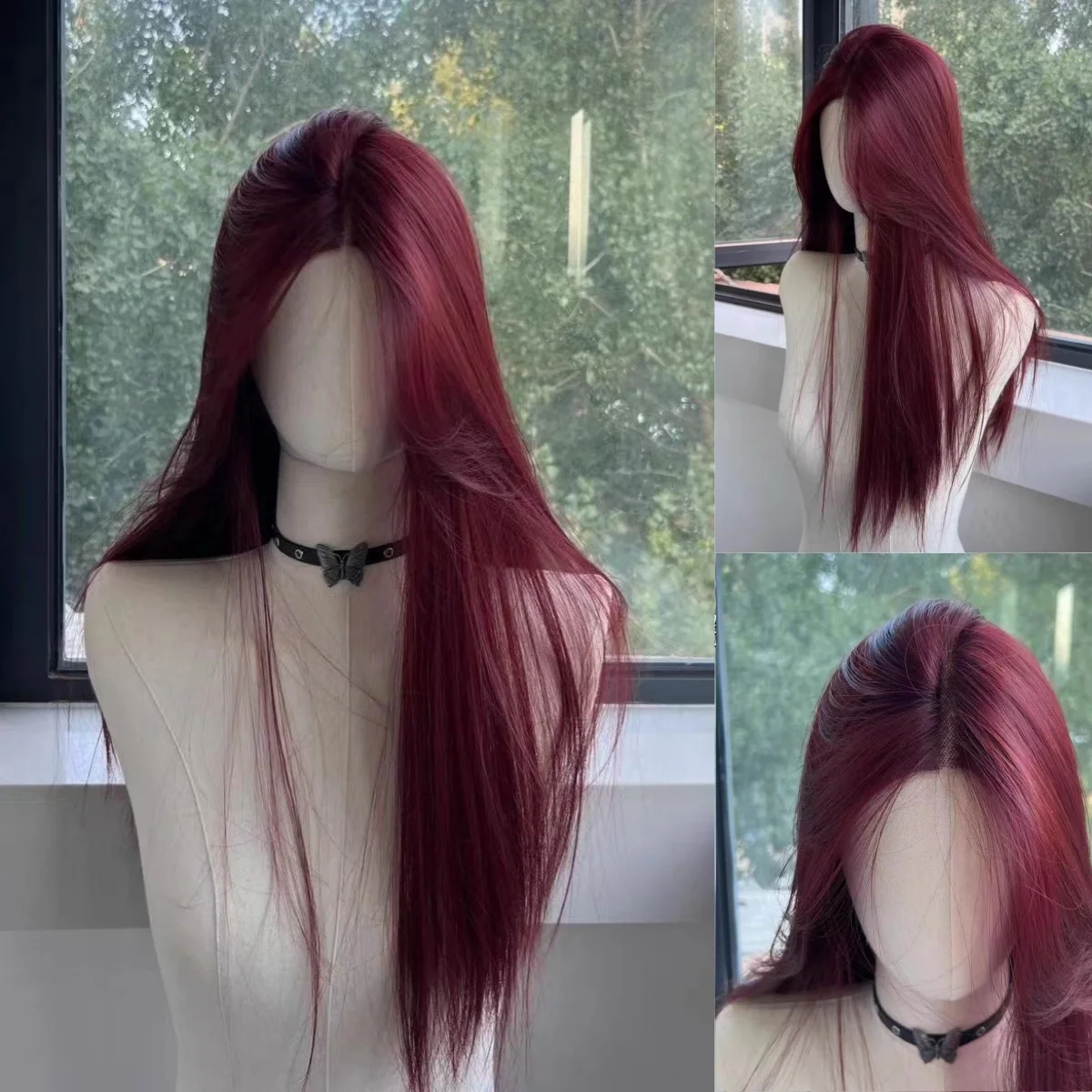Bild von Rote Perücke, lange gerade Spitze-Front-Perücke für Damen, Natur, synthetische Spitzenperücken für Cosplay, täglic