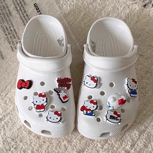 Zdjęcie Zestaw 10 ozdób DIY do sandałów z kokardką Hello Kitty – słodkie, kreskówkowe akcesoria z PVC do butów dziecięcych i ogrodowych