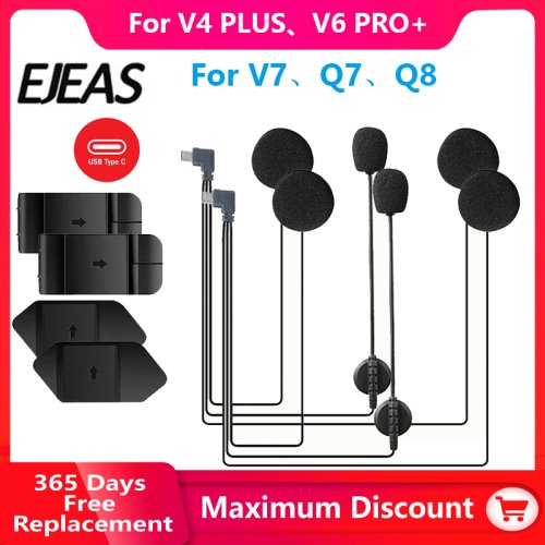 Imagen de Auriculares Originales para Casco de Motocicleta Ejeas V6 Pro y V4 Plus con Conector Tipo C, Altavoz, Micrófono, Clip y Base Opcionales
