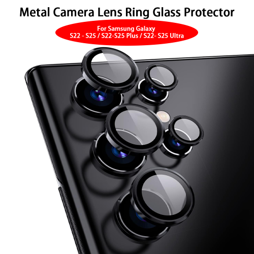 Bild von Kamera Metall Objektiv Ring Glas Fall Für Samsung Galaxy S22 S23 Ultra S24 Plus S25 Ultra Kamera Objektiv Screen Protector Objektiv Abdeckung