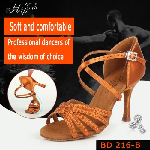 Image of Elegant Imported Satin Latin Dance Shoes for Women – Professional Grade with Deep Skin Weave and Woven Shoelaces