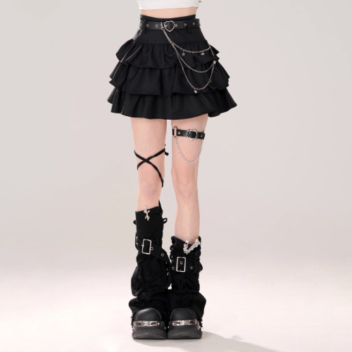 Image of Women's Black Gothic A-Line Cake Skirt – Vintage Y2K Harajuku Style with Korean Elegant Kawaii Emo Aesthetic