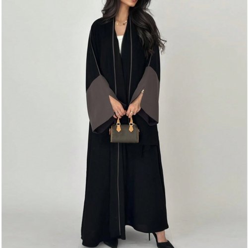 Afbeelding van Elegante Losse Abaya met Volledige Mouwen en Open Voorkant - Islamitische Maxi Jurk voor Vrouwen