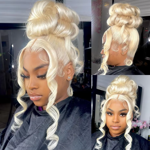 Image of Natural Full Lace Wig with Pre-Plucked Hairline – 100% Human Brazilian Body Wave in Light Blonde #613, 360 Lace Front Design