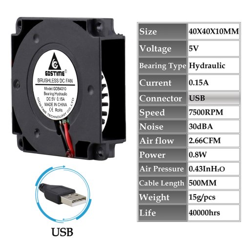 Afbeelding van Gdstime 2x 40mm 24V 3D Printer Fan met Dubbele Kogellager Turbo Blower, 12000 RPM, Hoge Snelheid Koeler voor 3D Printers, 40x10mm Radiator Accessoire