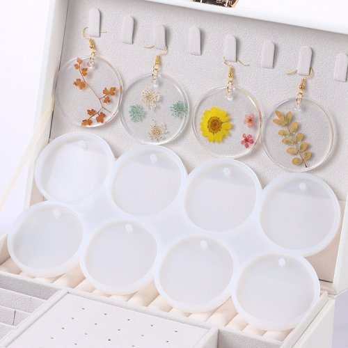 Imagen de Molde de Silicona para Joyas Artesanales con Forma Ovalada y Redonda, Ideal para Crear Pendientes, Colgantes y Llaveros con Resina Epoxi y Cristal