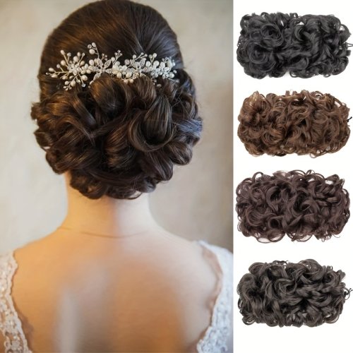 Bild von Synthetische lockige Chignon elastische Gummiband Scrunchie Wrap Haar chaotisch flauschige Brötchen Haar teile Retro Braut Frisur