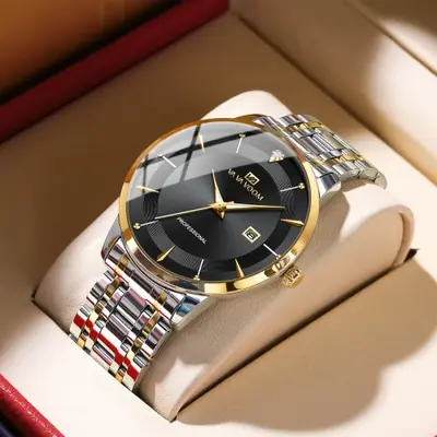 Image de Montre Homme Luxe Acier Inoxydable Bleu Or 43mm