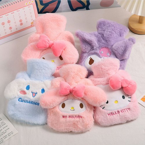 Image of Sanrio Winter Plush Hand Warmer Heat Pack with Cute Hello Kitty, Kuromi, and My Melody Design – Reusable Heating Hot Water Bottle Bag for Girls – Adorable Gift for Cold Days