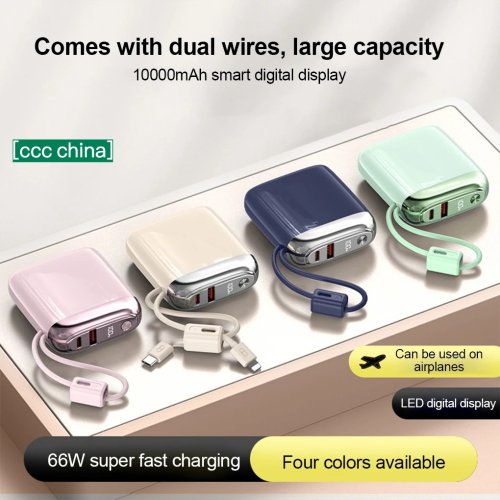 Imagen de Banco de Energía Portátil 20000mAh con Carga Rápida 66W, Cable USB-C Integrado, Compatible PD 3.0 y QC 3.0, Ideal para Viajes