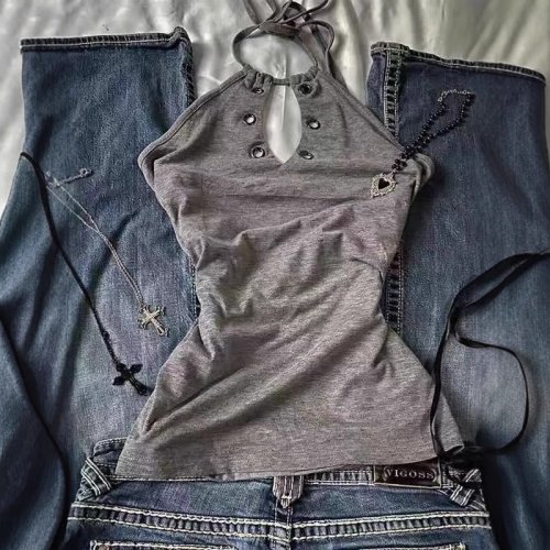 Image of Women's Y2K Summer Vintage Harajuku Sweet Spicy Sleeveless Slim Fit Crop Tank Top – 2000s Alt Fashion Aesthetic