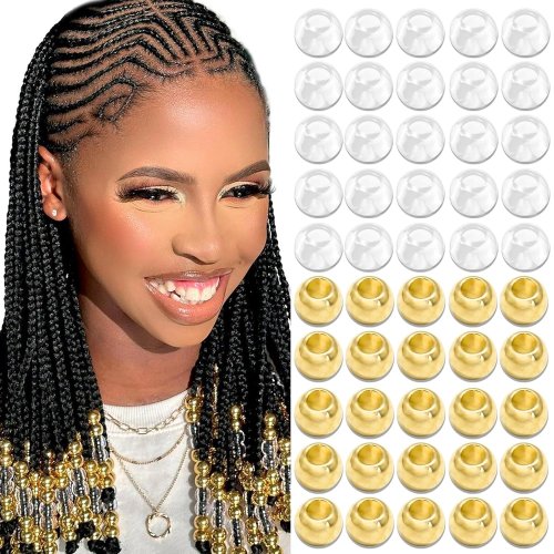 Immagine di Perline Trasparenti per Locs e Dreadlocks – Kit da 50 Pezzi per Trecce e Decorazioni Capelli Naturali
