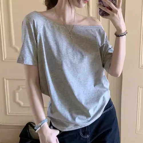 Immagine di T-shirt da donna Solid Simple Summer Casual Cleanfit manica corta All-match Giovani ragazze Streetwear Y2k Top vestiti estetici Ins
