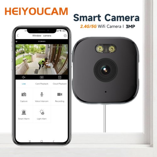 Bild von Heiyoucam Fensterkamera 3MP HD mit Farbnachtsicht – WLAN 2.4/5 GHz, Außenkamera-Ersatz, 2er-Pack für optimale Sicherheit zu Hause