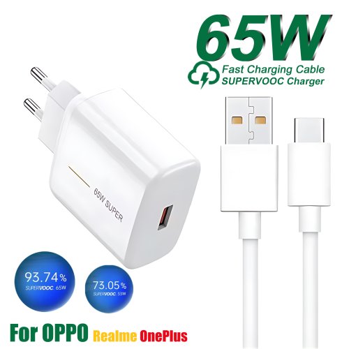 Afbeelding van 65W SuperVOOC Snel opladen USB-oplader voor OPPO K13 Turbo Reno 12 Vind X8 Pro Realme 14 15 OnePlus 13 13R Nord 4 5 Type C-kabel
