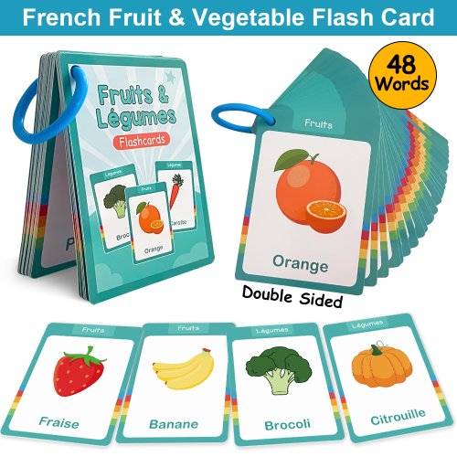 Afbeelding van 25 Dubbelzijdige Educatieve Flashcards met Fruit en Groenten in het Frans – Leerzaam Speelgoed voor Kinderen bij Huisleer