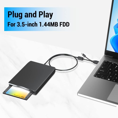 Image of Portable 3.5-inch External Floppy Disk Drive with USB 3.0 & Type-C Connectivity – 1.44MB FDD Reader for PC, Laptop, Desktop – Compatible with Windows 11, 10, 8, 7, XP