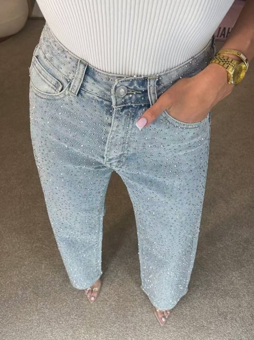Bild von Glitzernde Jeans mit Strass – Sexy & Elegante High-Waist Hose für Frauen