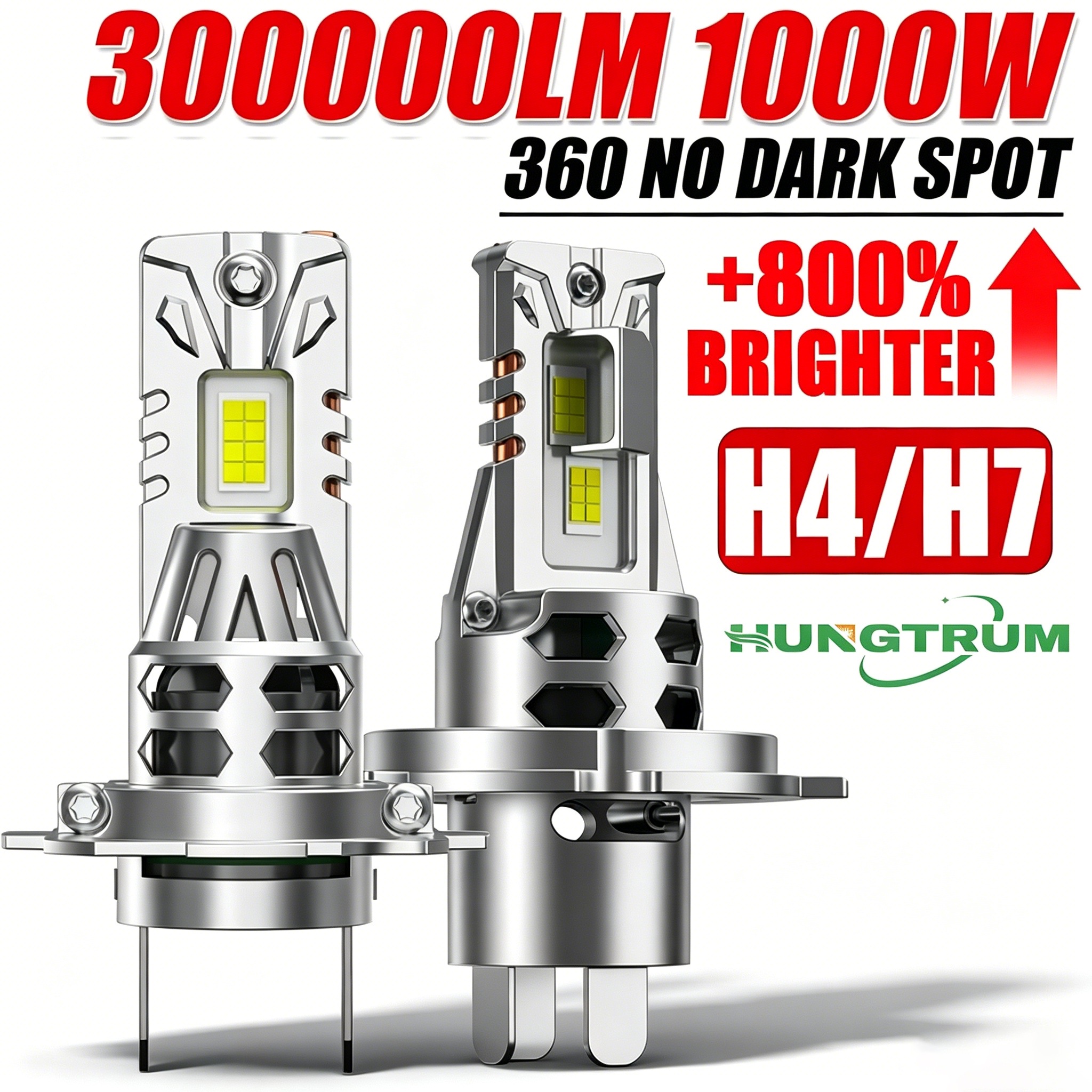 Image of H7 H4 LED Headlights 1000W Canbus No Error LED Auto Fog Lamps CSP Chip High Low Beam Wireless 1:1 Size LED Bulbs Plug And Play