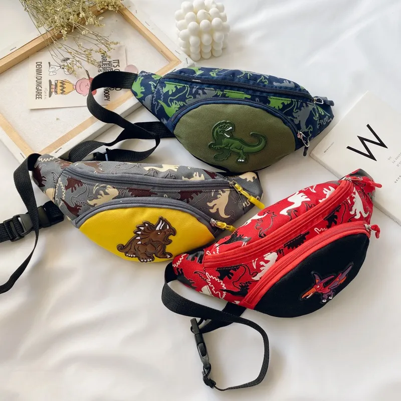 Image of Adorable Cartoon Dinosaur Kids Storage Bag – Multi-Functional Phone, Earphone & Money Pouch with Adjustable Waist or Chest Strap for Toddlers and Children