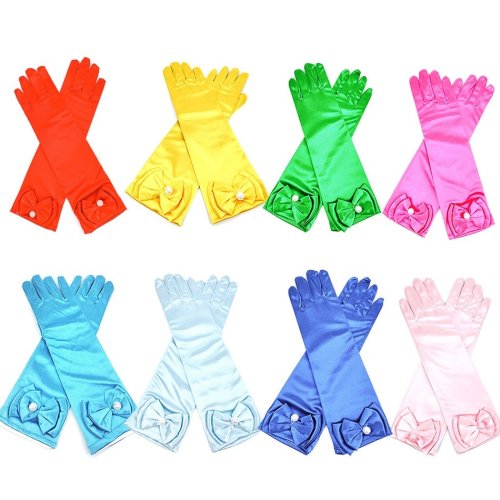 Afbeelding van Kinderen Prinses Lange Handschoenen Meisje Verjaardagsfeestje Bruiloft Elsa Anna Accessoires Assepoester Belle Sofia 11 Kleuren Lange Vinger Set