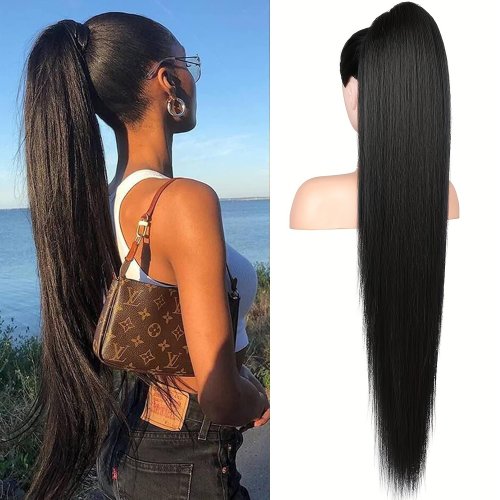 Afbeelding van Echte Haar Paardenstaart Verlenging met Clip-in en Trekkoord – Recht Braziliaans Haar, Natuurlijke Look voor Vrouwen