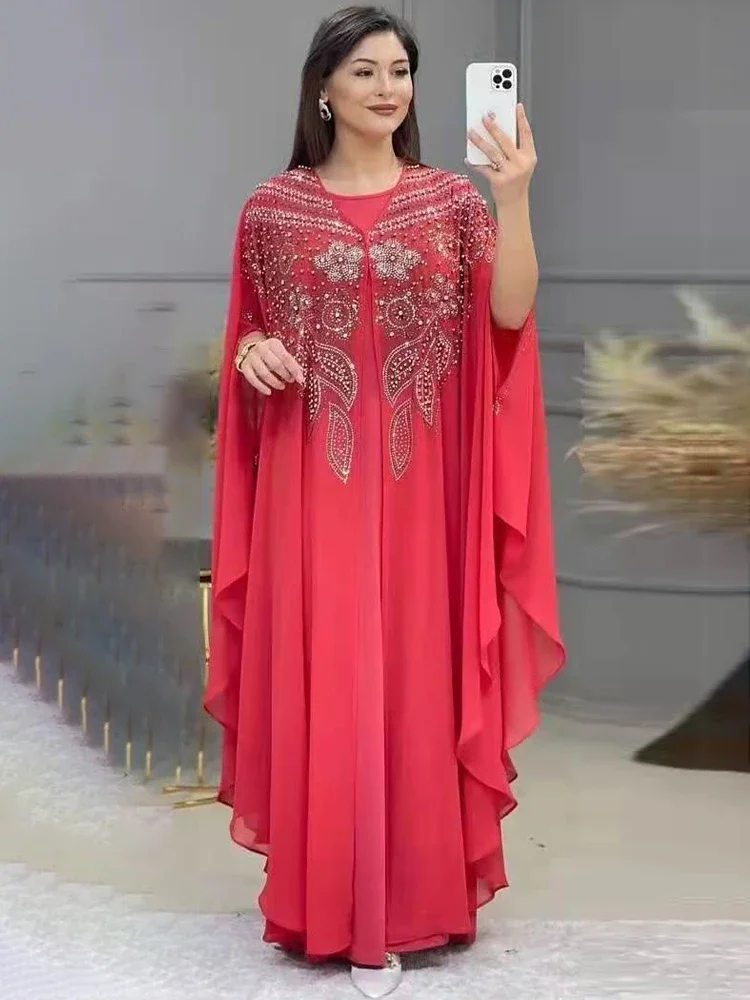 Image of Elegant Chiffon Abaya for Women Dubai 2024 – Luxury Muslim Fashion Boubou Caftan Dress for Wedding, Party & Special Occasions