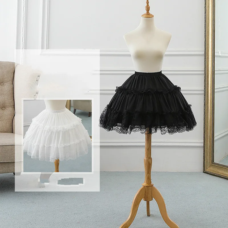 Image of Elegant Lace Short Crinoline Bubble Skirt Wedding Dress with Optional Yarn Support – Black and White Maid of Honor or Everyday Formal Wear