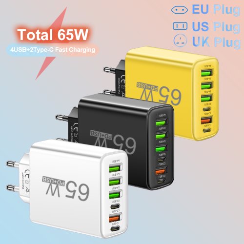 Imagen de Cargador USB de 65W para Teléfono Móvil con Carga Rápida, Compatible con Xiaomi, Samsung, Huawei, P70, iPhone y Otros Dispositivos - Adaptador de Carga Rápida para Viaje
